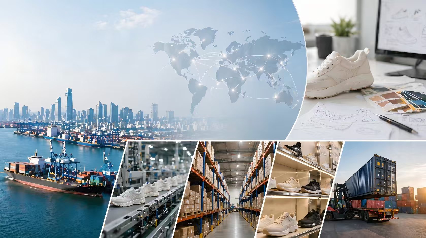 Xiamen port, factory floor and footwear supply chain