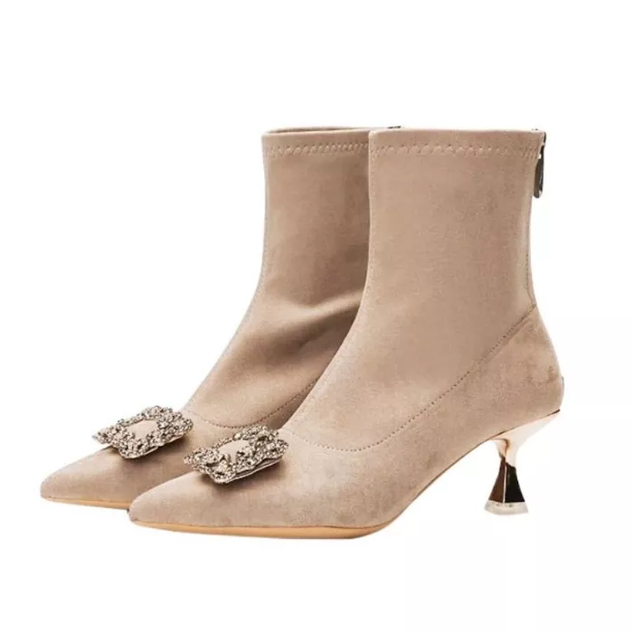 Square-Buckle Ankle Boot — Taupe