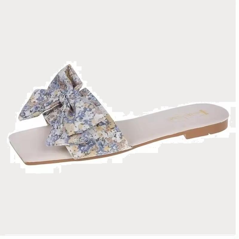 Bowknot Lady Fashion Slipper Square Toe Women Flat Sandals