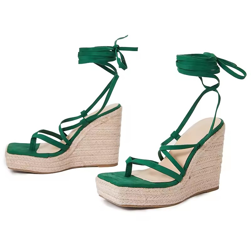 Lady Flock Elastic Band Gladiator Shoes Women Wedge Sandals