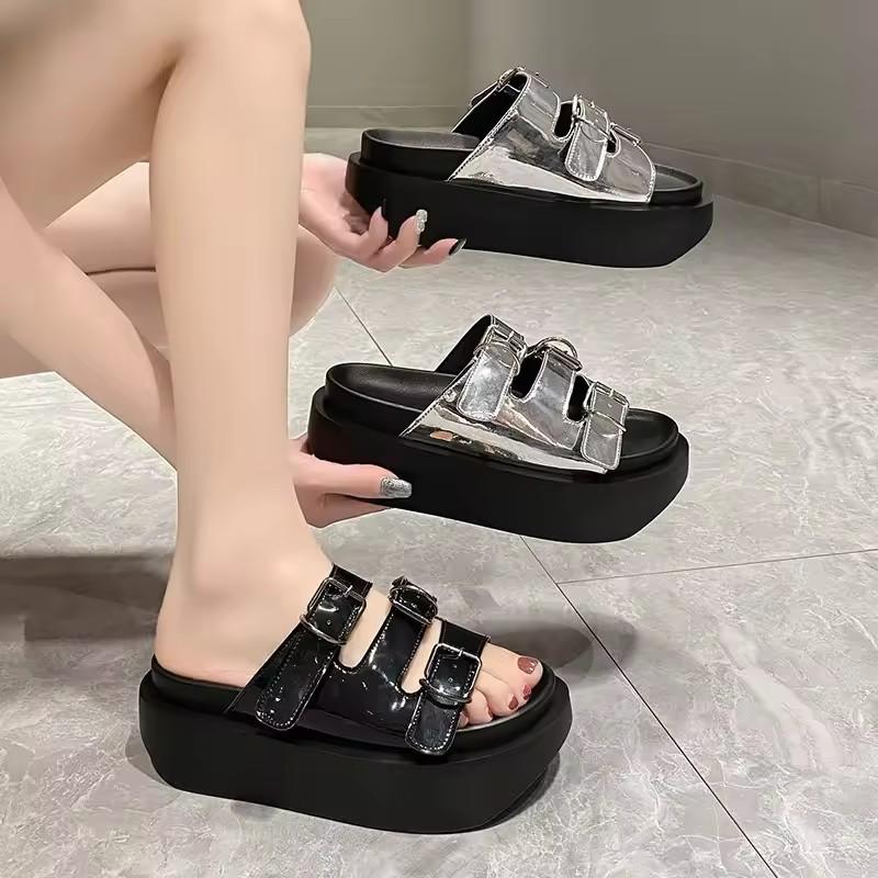 Platform Slide Slipper Multi Buckle Strap Women Chunky Sandal