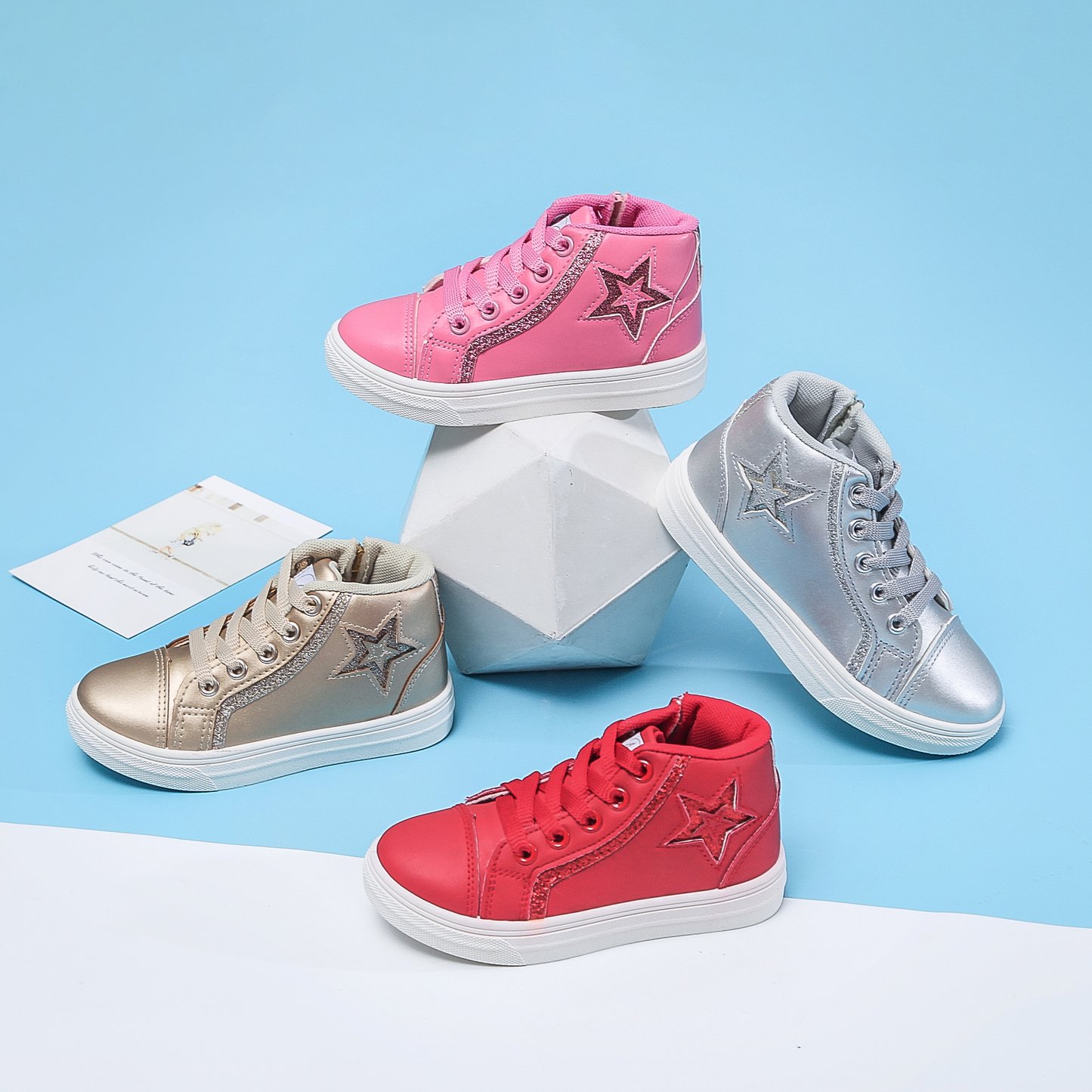 Latest Star Embellished Girl High Tops Children Walking Sneaker