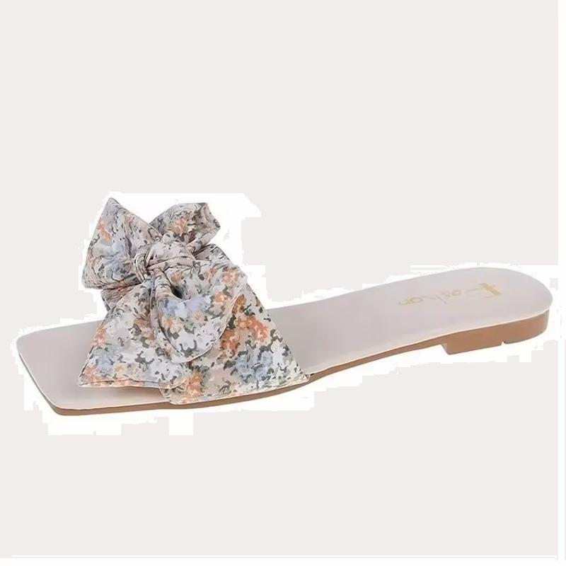 Bowknot Lady Fashion Slipper Square Toe Women Flat Sandals