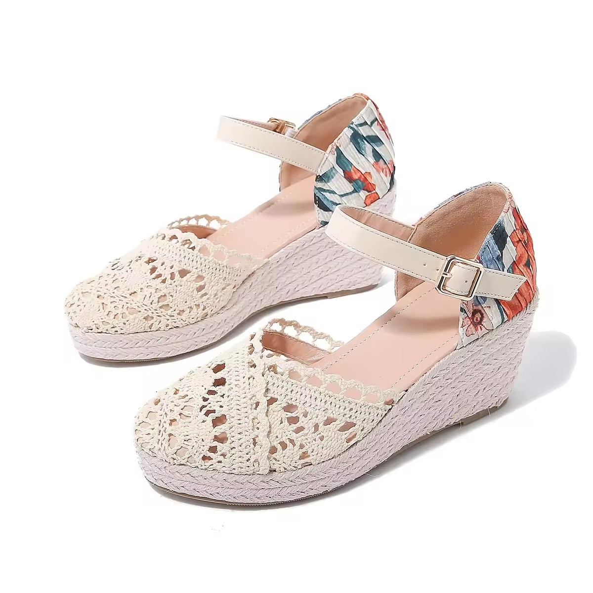 Retro Floral Hollow Out  Lady Dating Shoe Women Wedge Sandal