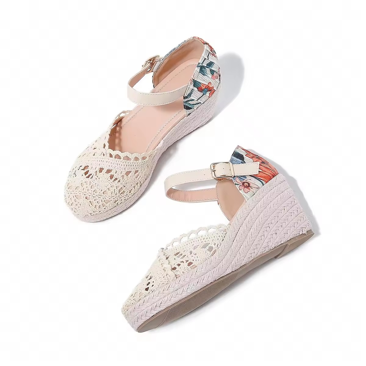 Retro Floral Hollow Out  Lady Dating Shoe Women Wedge Sandal