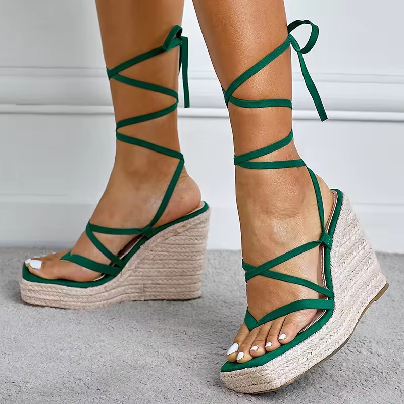 Lady Flock Elastic Band Gladiator Shoes Women Wedge Sandals