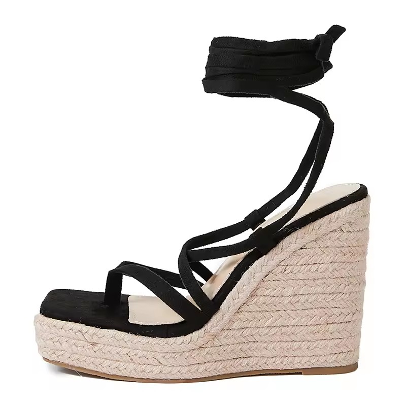 Lady Flock Elastic Band Gladiator Shoes Women Wedge Sandals