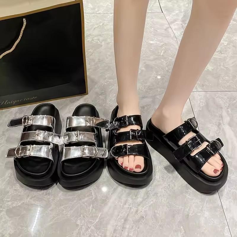 Platform Slide Slipper Multi Buckle Strap Women Chunky Sandal