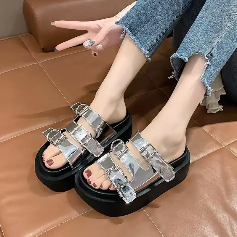 Platform Slide Slipper Multi Buckle Strap Women Chunky Sandal