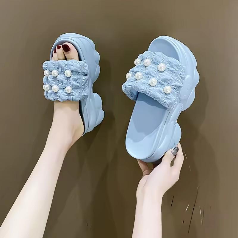 Bead Embellished Lady Slide Slipper Women Chunky Sandals