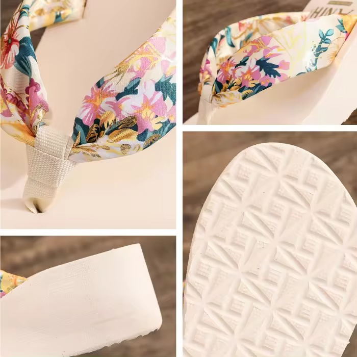 Fashion Lady Ribbon Strap Beach Flip Flops Women Wedge Sandal