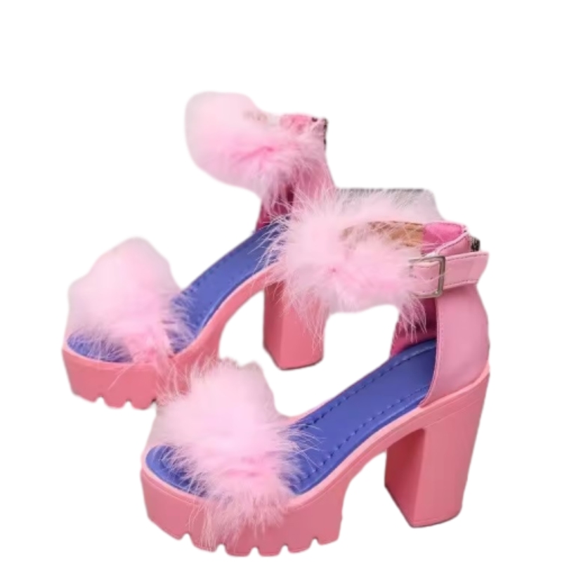 Fashion Sexy Lady High Heels with Fur Women Platform Sandal