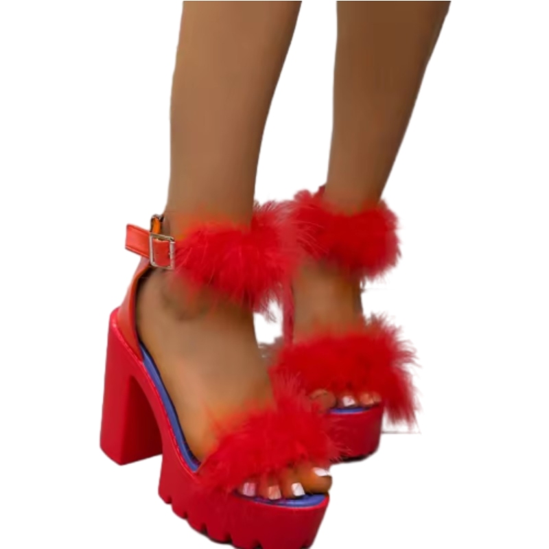 Fashion Sexy Lady High Heels with Fur Women Platform Sandal