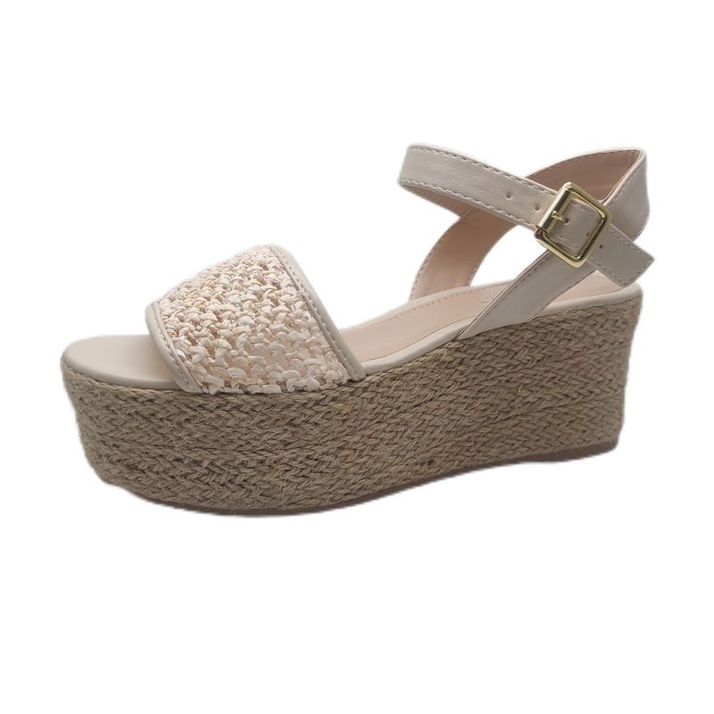 Summer Jute Wrap Wedge Sandal Cross Strap with PU for Women