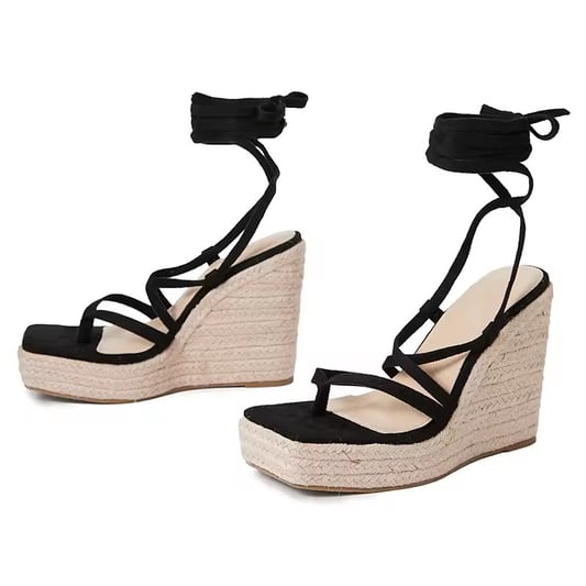 Lady Flock Elastic Band Gladiator Shoes Women Wedge Sandals